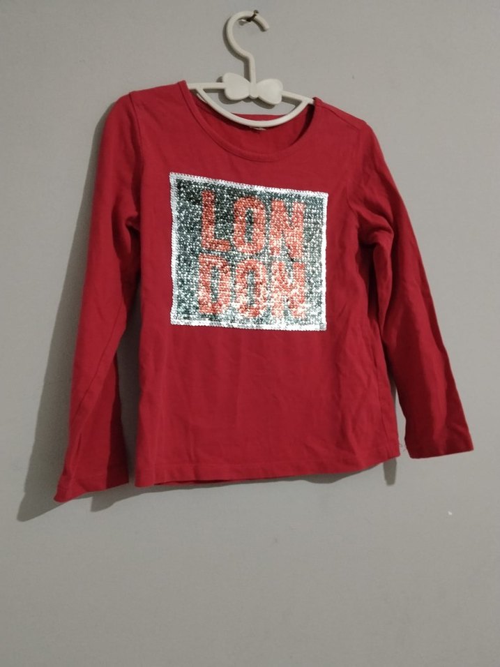 Kız Çocuk Kırmızı Uzun Kollu Baskılı Tişört - Görsel 2