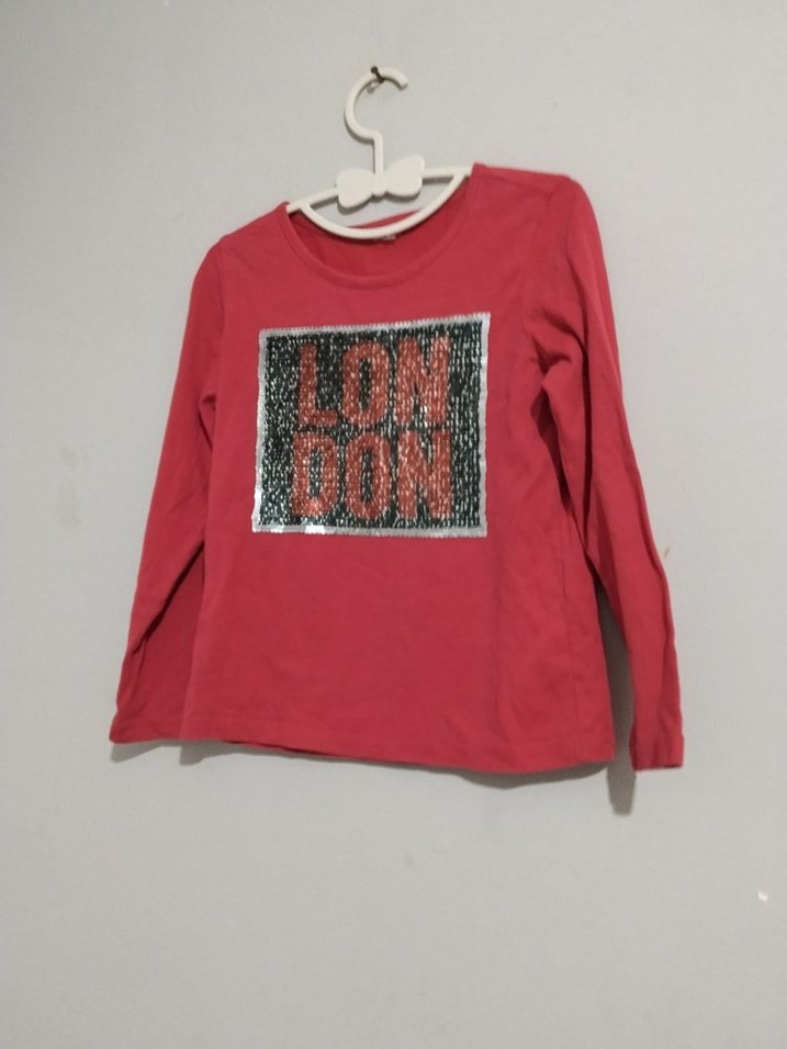 Kız Çocuk Kırmızı Uzun Kollu Baskılı Tişört - Görsel 3