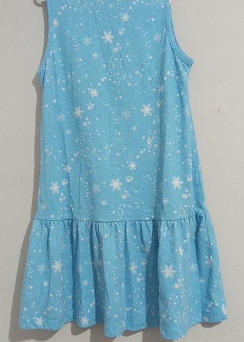 Kolsuz Mavi Baskılı Kız Elbisesi - Görsel 7