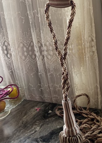 Bohem Tarzı Kahverengi Nakışlı Perde Bağı - Görsel 3