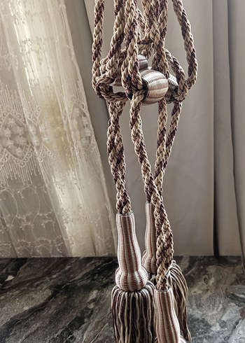 Bohem Tarzı Kahverengi Nakışlı Perde Bağı - Görsel 4