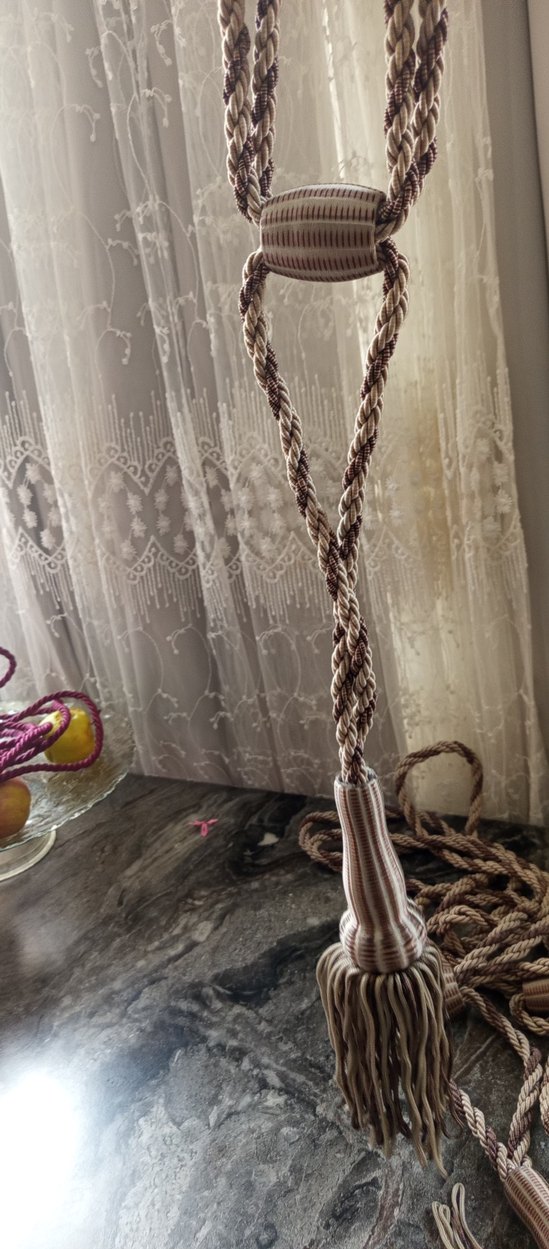 Bohem Tarzı Kahverengi Nakışlı Perde Bağı - Görsel 3