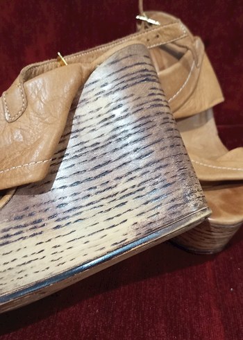 Bej Deri Bohem Tarzı Dolgu Topuklu Kadın Ayakkabı - Görsel 2