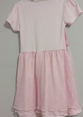 Kız Çocuk Pembe Baskılı Kısa Kollu Elbise - Görsel 7