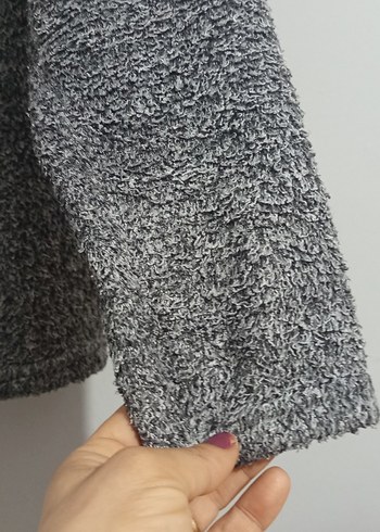 Gri Örgü Yüksek Yakalı Kadın Ceket - Görsel 3