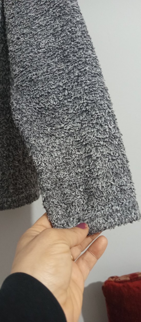 Gri Örgü Yüksek Yakalı Kadın Ceket - Görsel 3