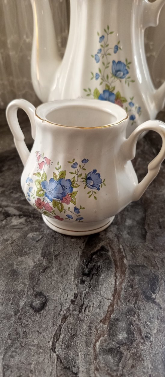 Beyaz Porselen Çiçek Desenli Demlik ve Sütlük - Görsel 3