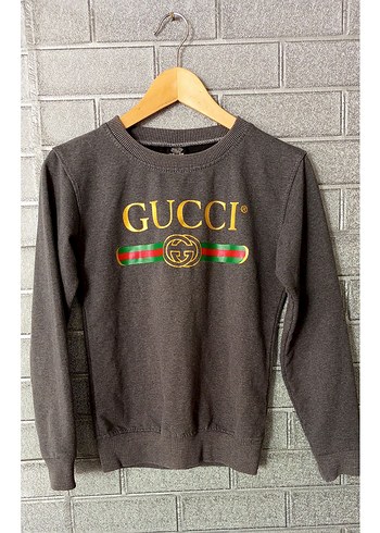 Erkek Gri Gucci Baskılı Sweatshirt