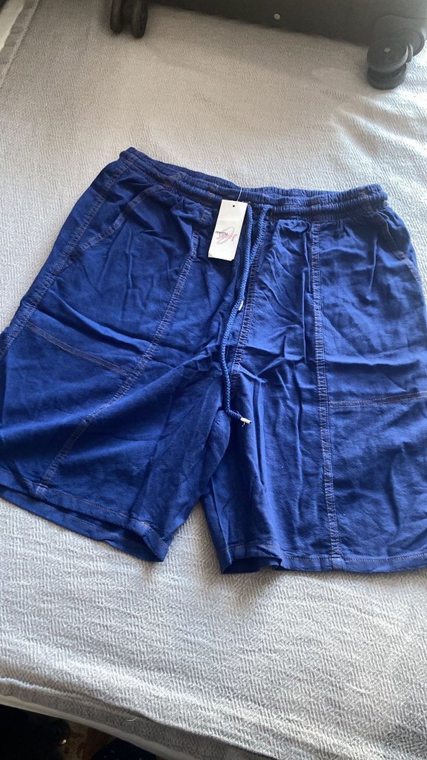 Düğmeli Mavi Midi Keten Şort - Görsel 2