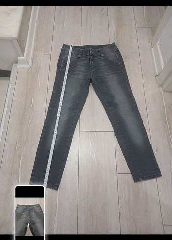 Gri Kadın Denim Pantolon Tokalı Midi Boy - Görsel 2