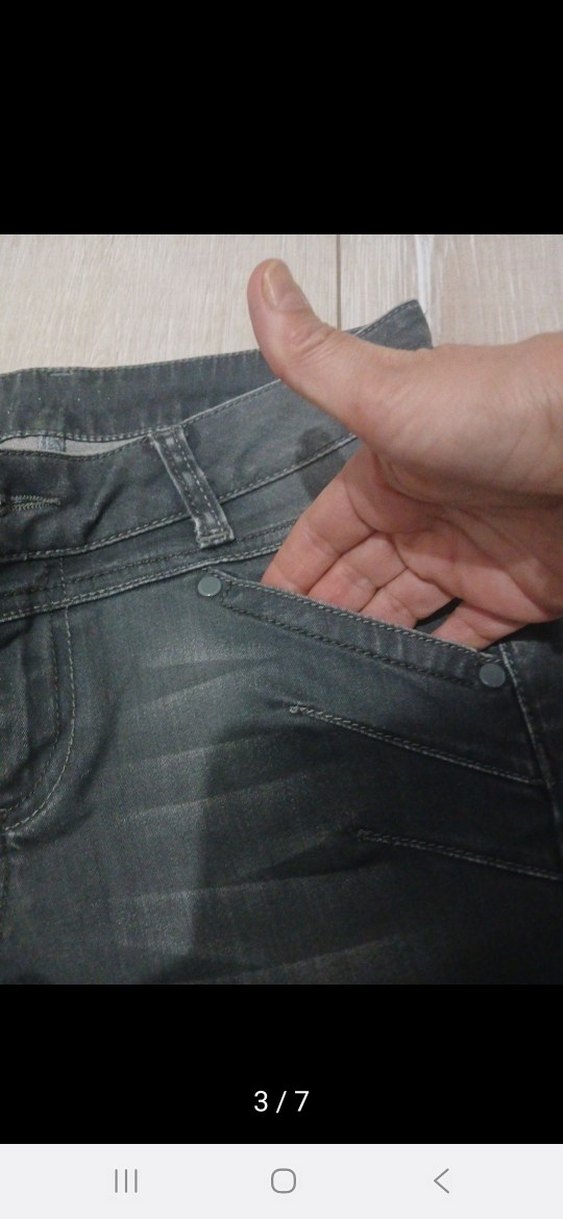 Gri Kadın Denim Pantolon Tokalı Midi Boy - Görsel 3