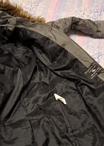 Gri Kapüşonlu Fermuarlı Kadın Mont - Görsel 7