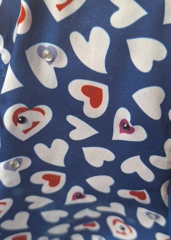 Renkli Kalp Desenli Mavi Kadın Hırka - Görsel 3