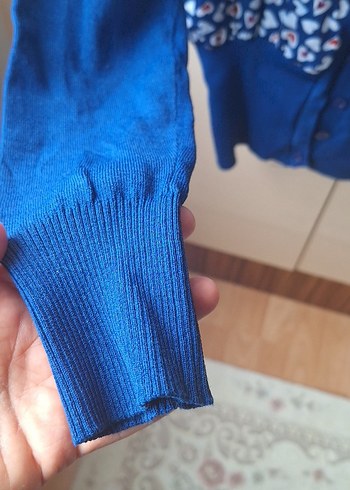 Renkli Kalp Desenli Mavi Kadın Hırka - Görsel 5