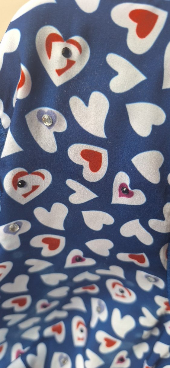 Renkli Kalp Desenli Mavi Kadın Hırka - Görsel 3