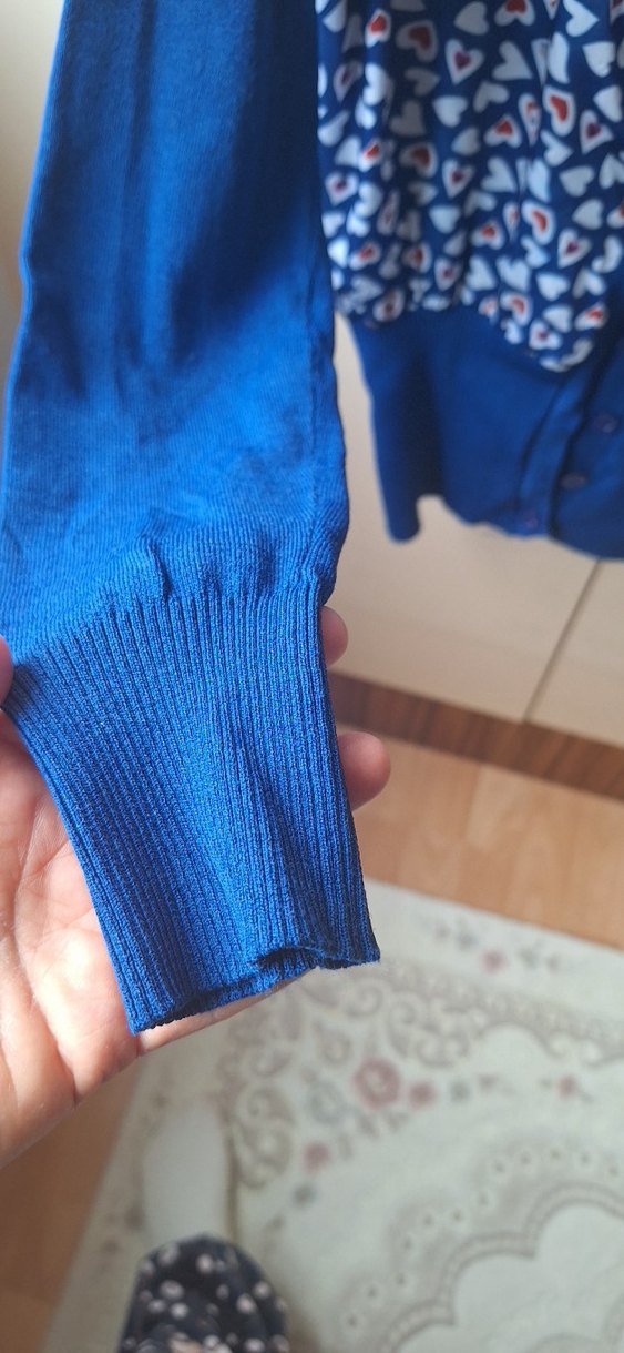 Renkli Kalp Desenli Mavi Kadın Hırka - Görsel 5