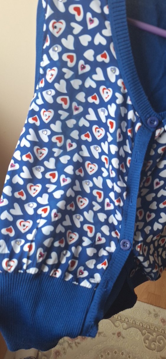 Renkli Kalp Desenli Mavi Kadın Hırka - Görsel 2