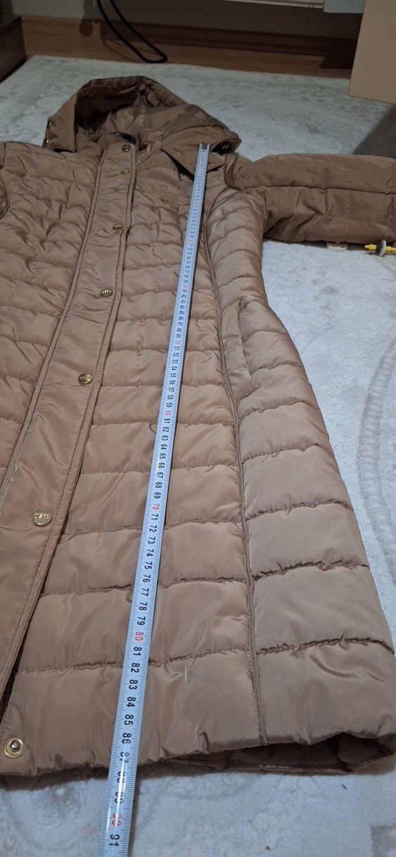 Düğmeli Bej Midi Kadın Mont - Görsel 5