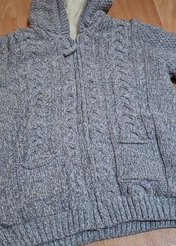 LC Waikiki Gri Kapüşonlu Erkek Çocuk Örgü Hırka