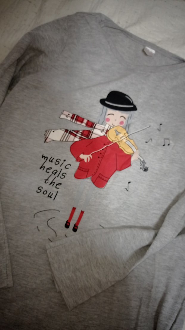 Kız Çocuk Gri Uzun Kollu Baskılı Tişört - Görsel 2