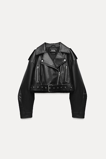 Zara SUNİ DERİ CROP BIKER CEKET