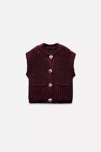 l Beden bordo Renk Zara KALIN ÖRGÜ YELEK