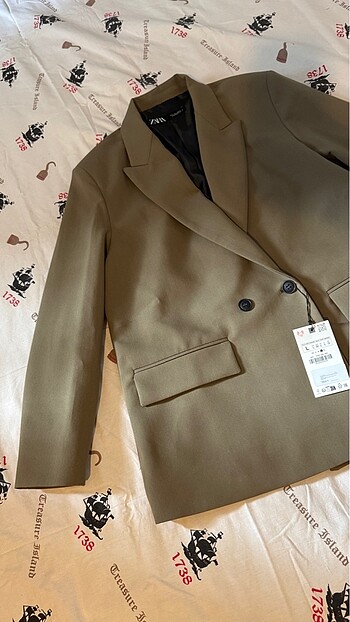 l Beden haki Renk Zara KRUVAZE OVERSIZE BLAZER