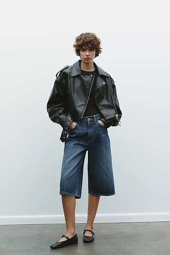 Zara Zara SUNİ DERİ CROP BIKER CEKET