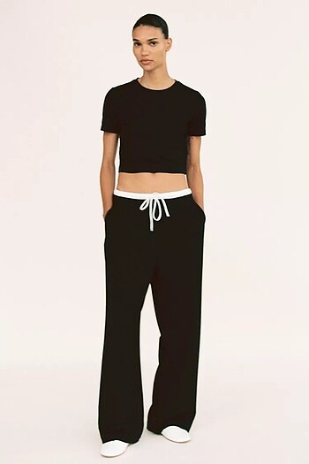 Zara ZARA ÇİFT BEL BANTLI WIDE LEG PANTOLON