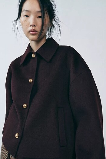 s Beden bordo Renk ZARA YÜNLÜ CEKET ZW COLLECTION