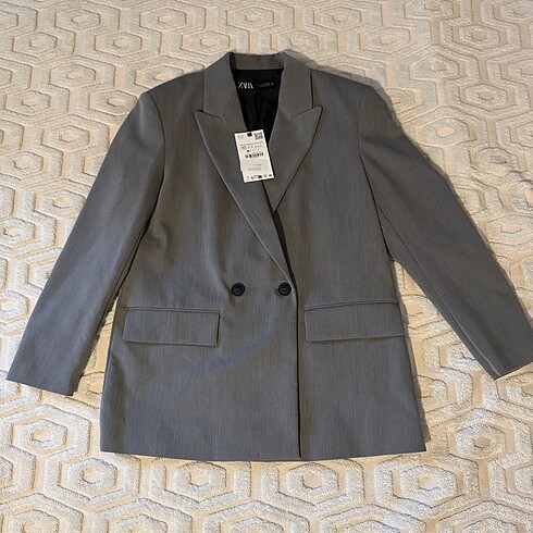 l Beden gri Renk ZARA KRUVAZE OVERSIZE BLAZER