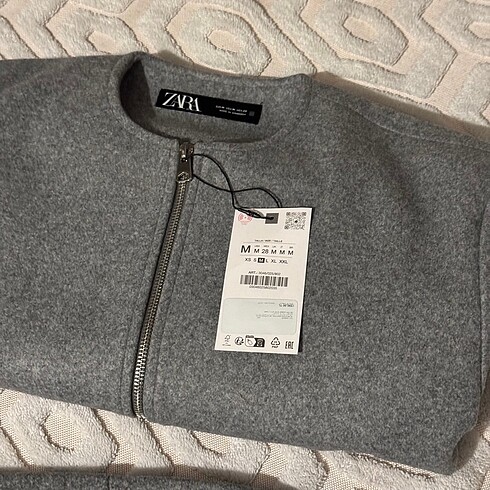 s Beden gri Renk ZARA ELASTİK KENARLI YUMUŞAK BOMBER CEKET
