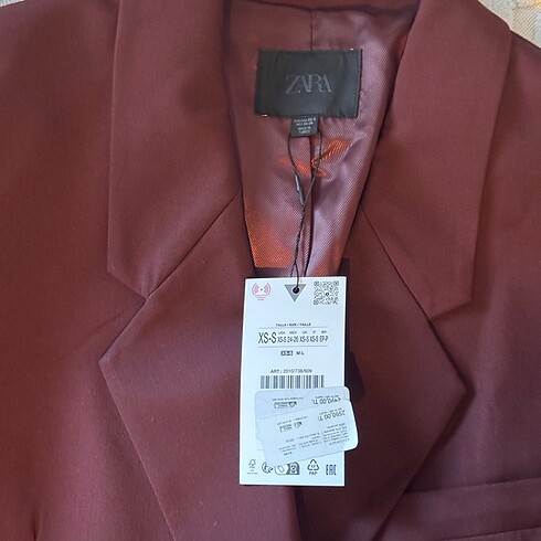 xs Beden bordo Renk ZARA ÇİFT DÜĞMELİ OVERSIZE BLAZER