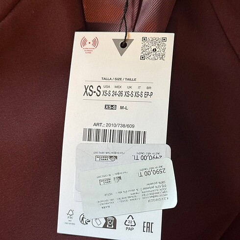 s Beden ZARA ÇİFT DÜĞMELİ OVERSIZE BLAZER