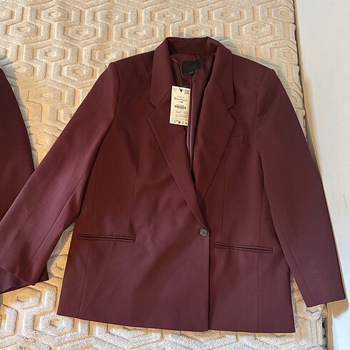 s Beden bordo Renk ZARA ÇİFT DÜĞMELİ OVERSIZE BLAZER