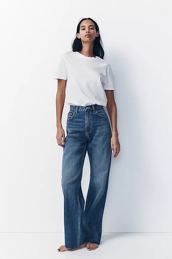 40 Beden mavi Renk ZARA TRF HIGH-RISE WIDE-LEG JEAN
