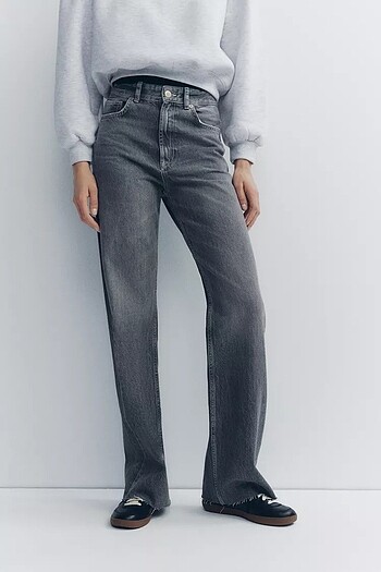 40 Beden gri Renk ZARA TRF HIGH-RISE WIDE-LEG JEAN