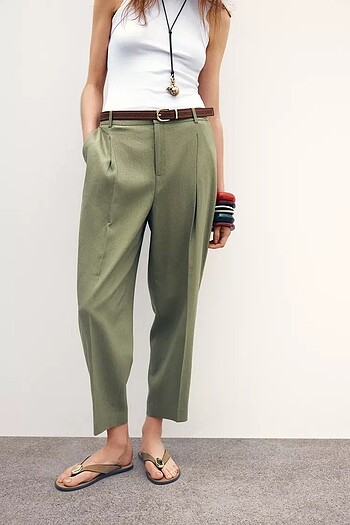 ZARA KEMERLİ DÜZ KETEN PANTOLON
