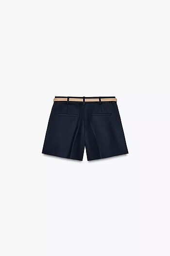 xs Beden lacivert Renk ZARA KEMERLİ VE PENSLİ BERMUDA ŞORT