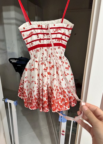 s Beden kırmızı Renk Gigiis Kırmızı Çiçekli Pliseli Mini Elbise