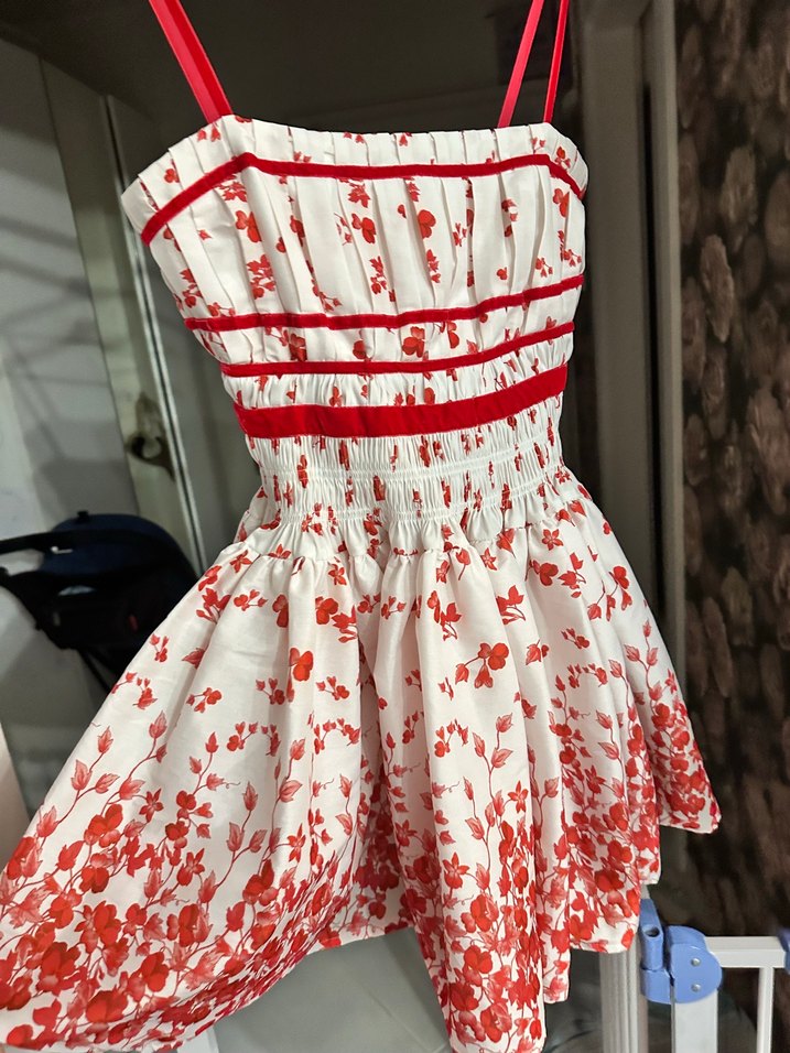 Gigiis Kırmızı Çiçekli Pliseli Mini Elbise - Görsel 2