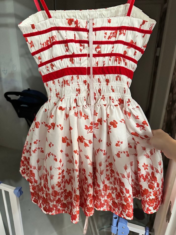 Gigiis Kırmızı Çiçekli Pliseli Mini Elbise - Görsel 4