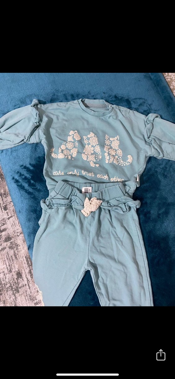 Kız Çocuk Mavi Dantel Detaylı Sweatshirt ve Eşofman - Görsel 2