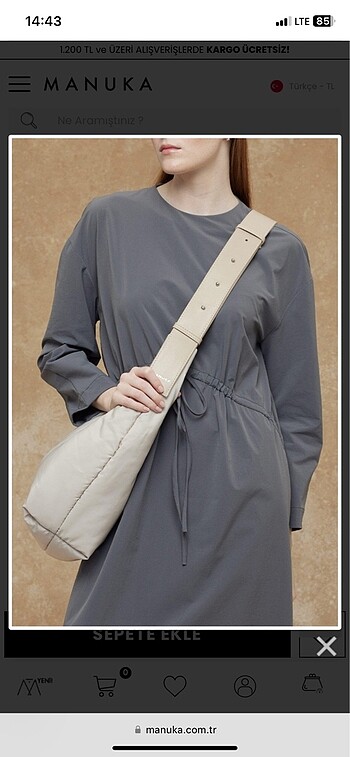Beden Manuka çapraz tote bag bej renk