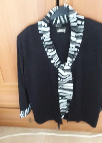 V Yaka Zebra Desenli Siyah Kadın Bluz - Görsel 4