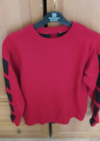 Kırmızı Uzun Kollu Triko Kadın Kazak - Görsel 4