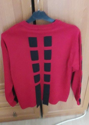 Kırmızı Uzun Kollu Triko Kadın Kazak - Görsel 3