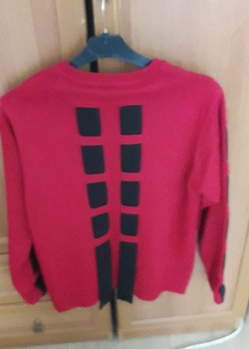 Kırmızı Uzun Kollu Triko Kadın Kazak - Görsel 2