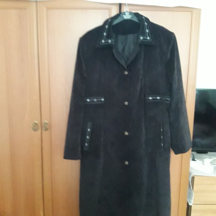 Siyah Uzun kadife Düğmeli Kadın Kaban - Görsel 4