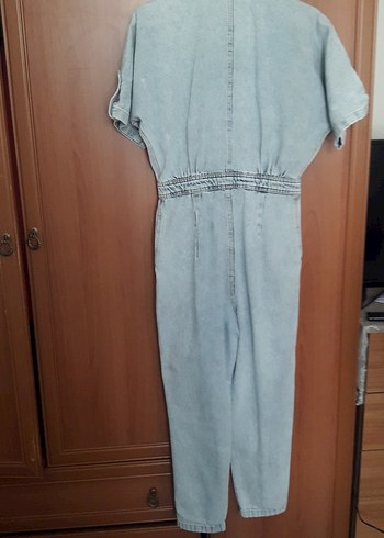 m Beden Kadın Mavi Denim Kemerli Tulum